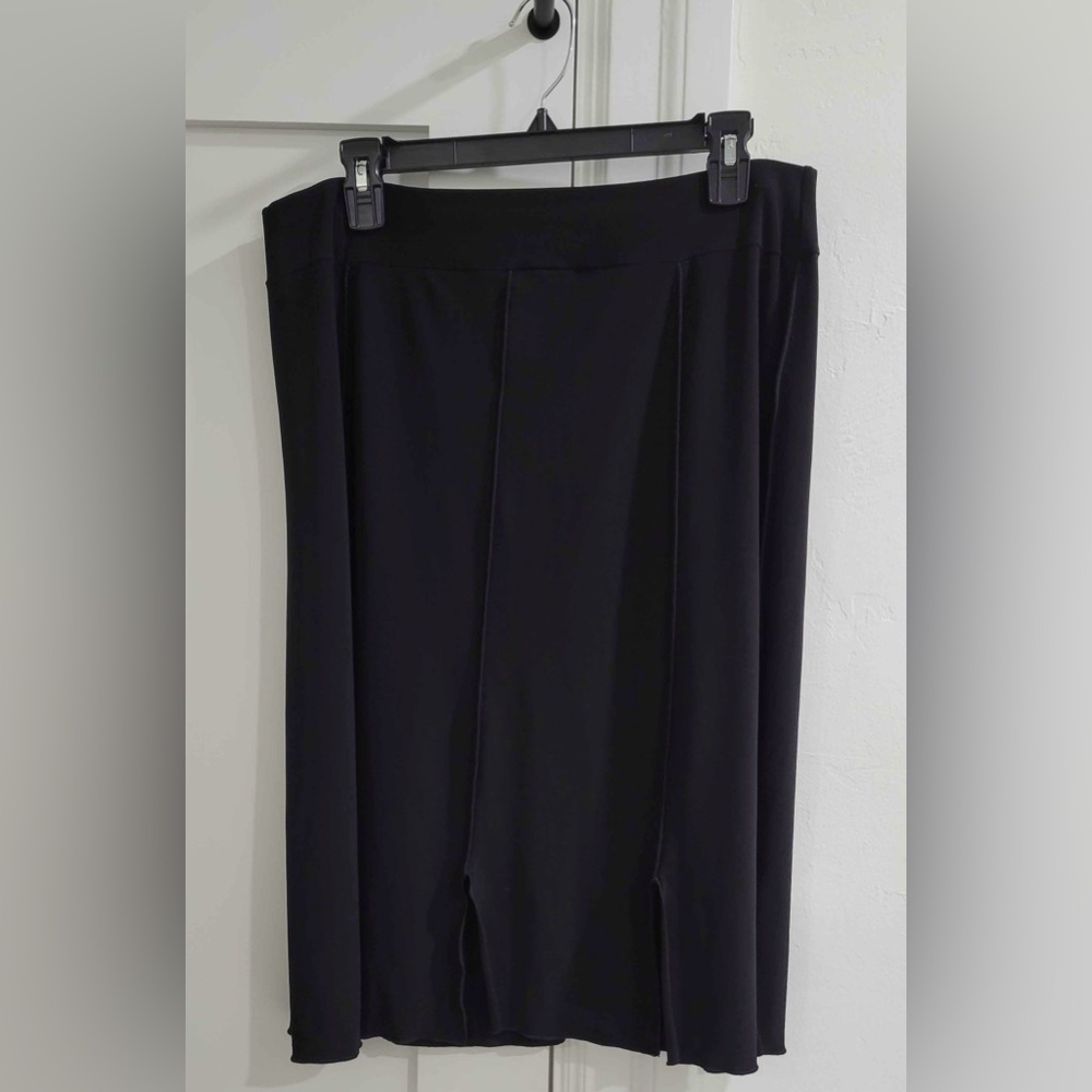 Susan Lawrence black raw hem pleated/ multi slit maxi skirt